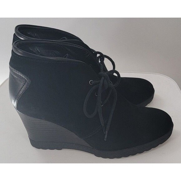 AQUATALIA by Marvin K Black Suede CASSIE Desert Wedge Lace Up Booties - Picture 5 of 8